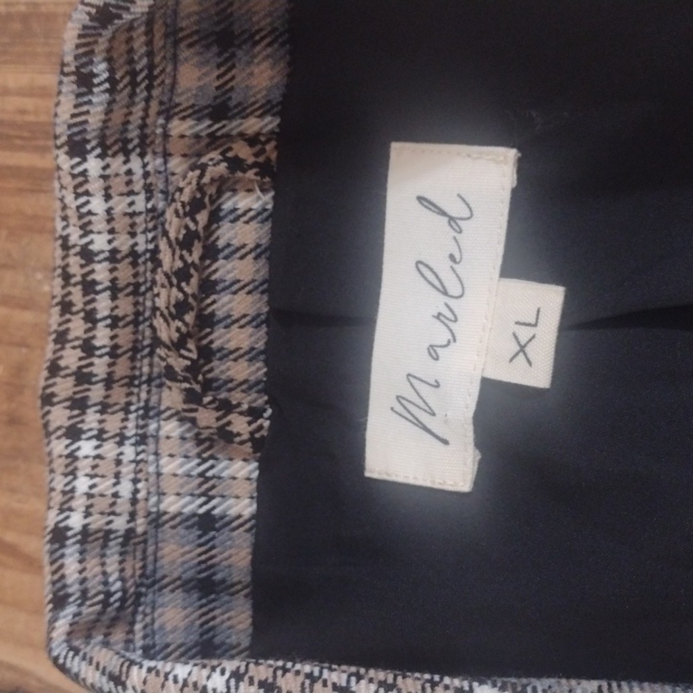 Marled Tan Houndstooth Plaid Long Single Button Blazer Jacket Size XL - Picture 6 of 12